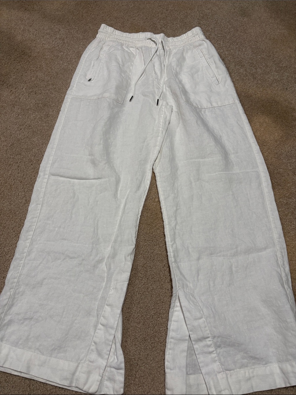 Athleta White Wide Leg Linen-Blend Drawstring Pants